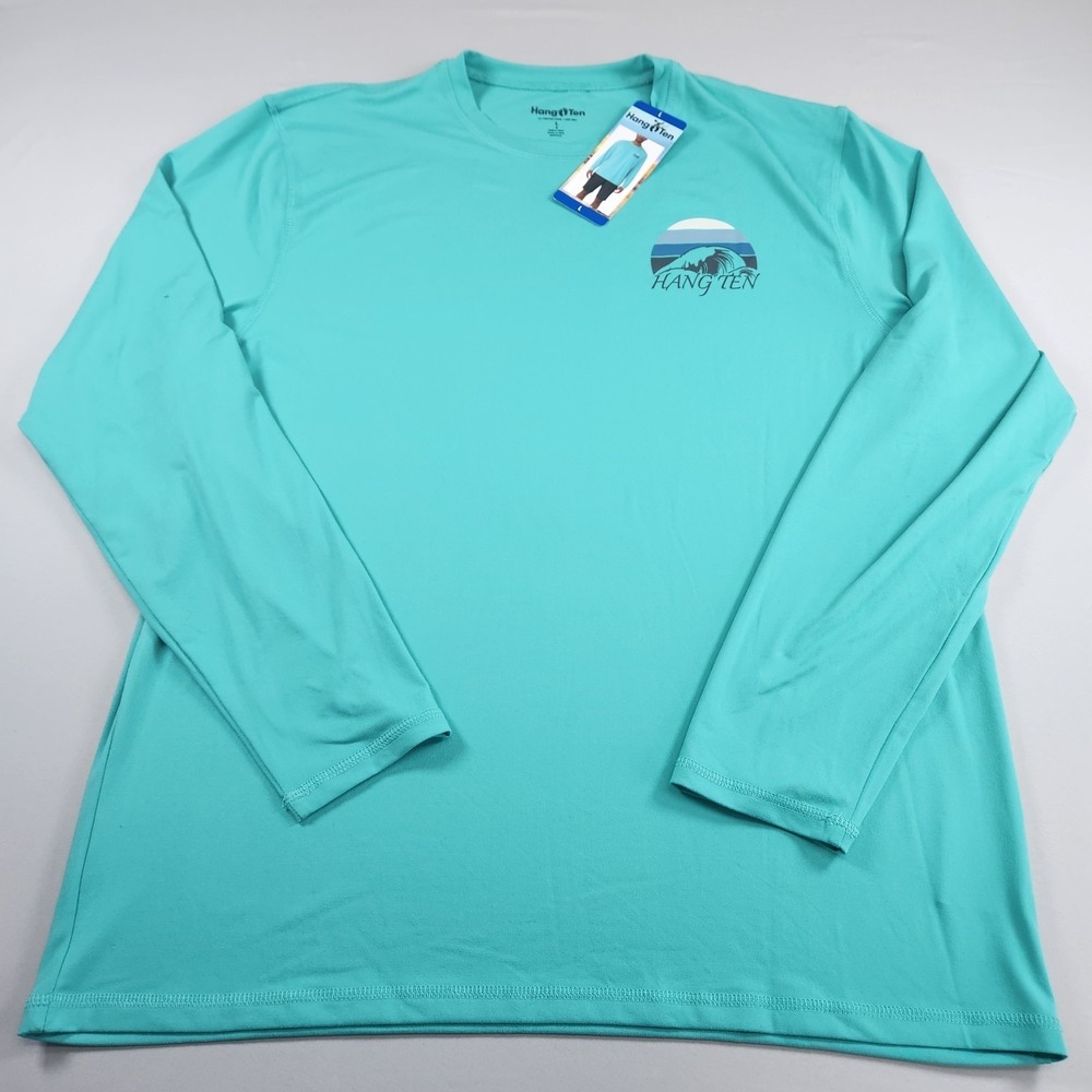 NEW Hang Ten Men's Sz L Green Sun T-shirt  Long Sleeve UPF 50+ Quick-Dry Tagless